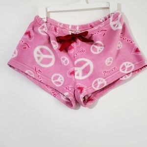Juniors Pink Peace Sign Fleece Sleep Shorts Sleepware Small